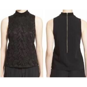 A.L.C. NWT Black Lace Sleeveless Top Blouse Size 0 100% Silk Lining Textured